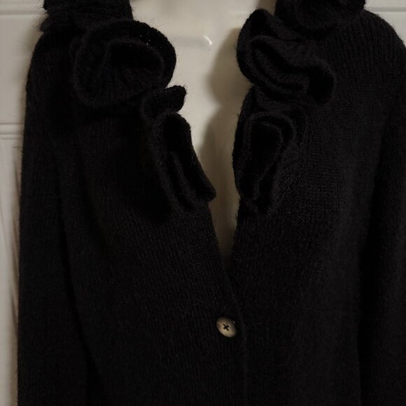 Soft Surroundings Cardigan Black Ruffle Collar SZ Large Sedona Chic - Picture 5 of 9